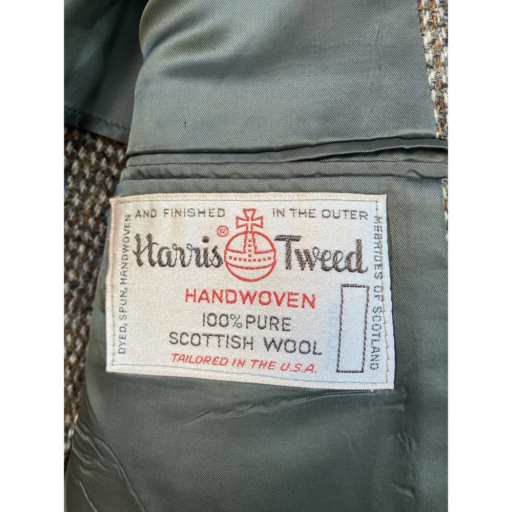 Harris Tweed Vintage Wool Blazer Jacket 40 Oxford Shop Leather Buttons Brown